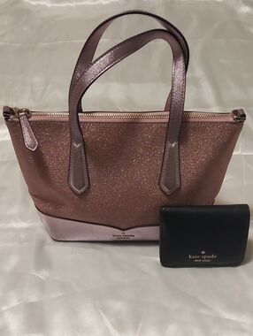Kate Spade Rose Gold Glitter Two-Tone Small Tote & Wallet Set